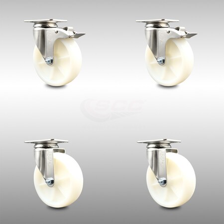 Service Caster 5 Inch 316SS Nylon Wheel Swivel Top Plate Caster Lock Brakes SCC, 2PK SCC-SS316TTL20S514-NYS-2-S-2